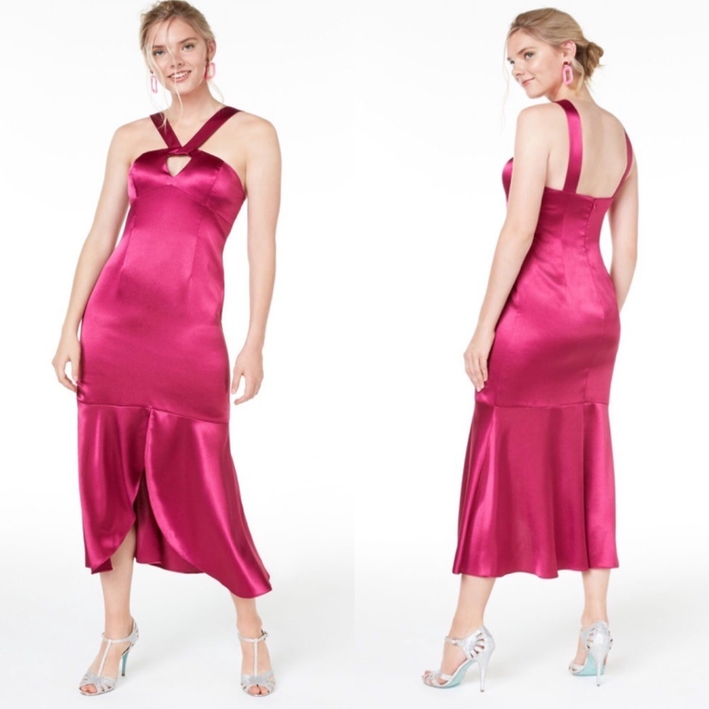 Aidan Mattox Liquid Satin Raspberry Halter Dress